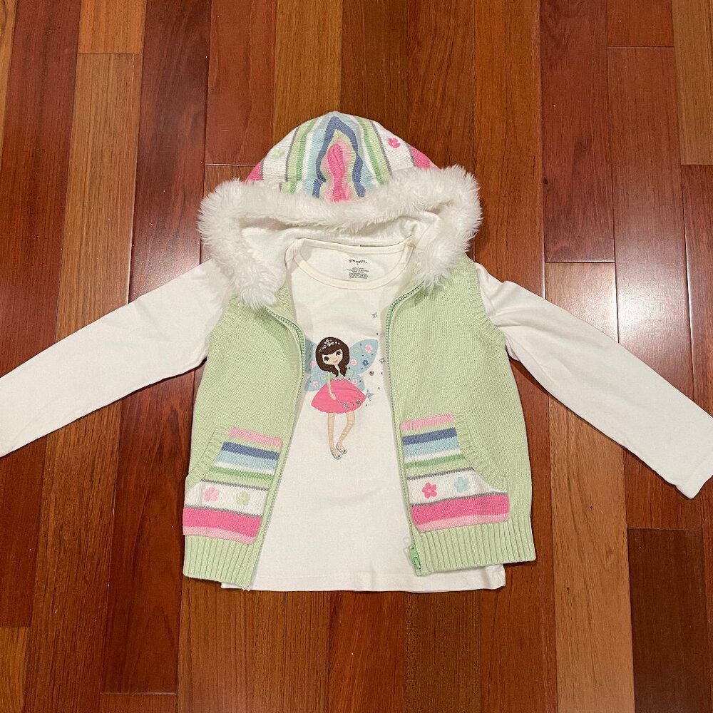 Gymboree fairy wishes fur trim hooded sweater vest /top size M 7 8 EUC